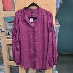 Joelle Size L Pink/Purple Sheer Button Down Blouse